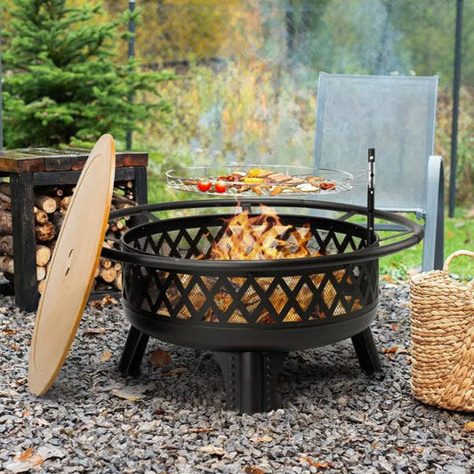 38 Inch Wood Burning Fire Pit Outdoor Round Grill Table
