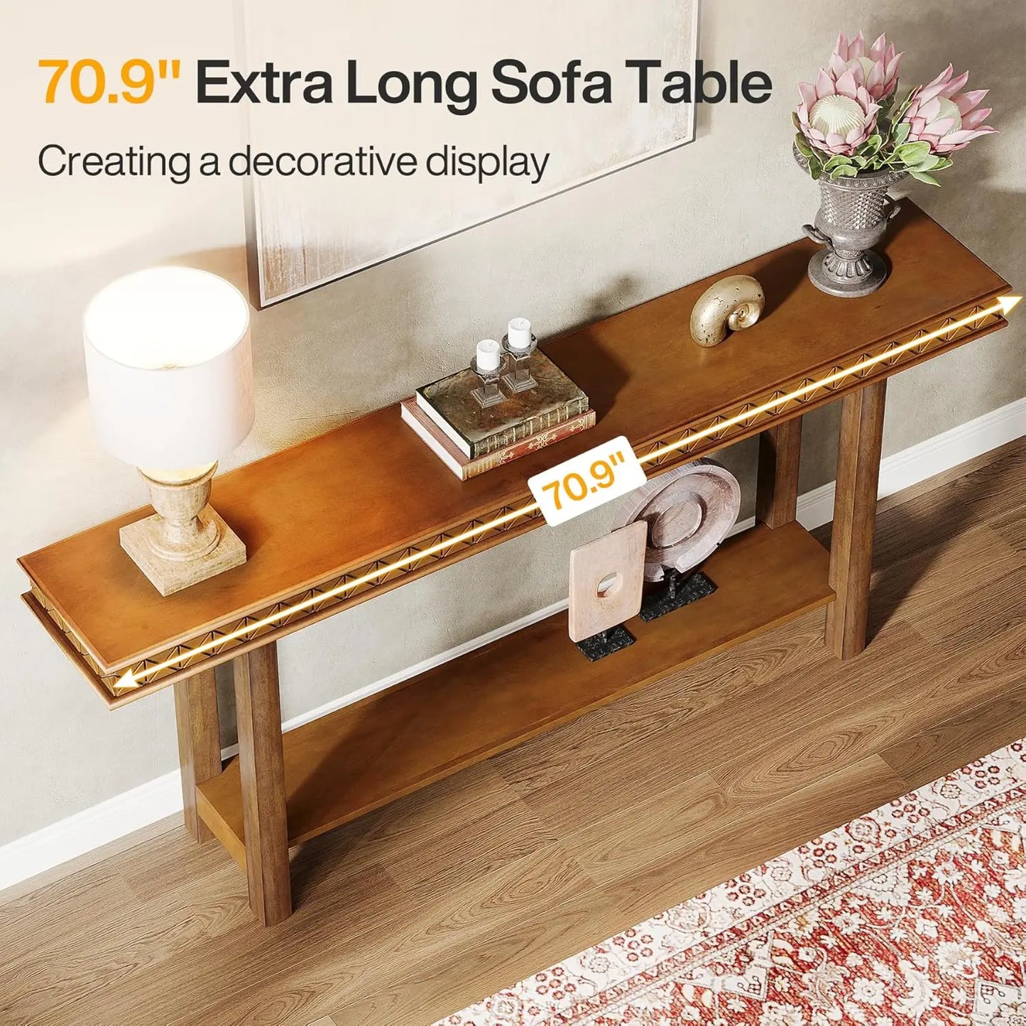 Extra Long Console Table 70.9 Inch 2 Tier Entryway