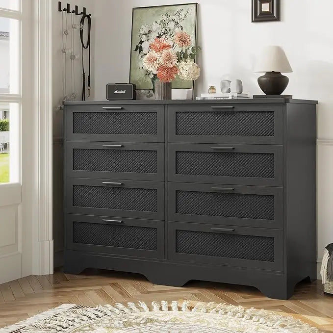 Black Dresser With 8 Drawers For Bedroom Rustic Wood Storage