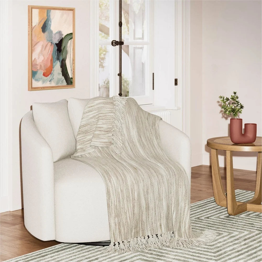 Neutral Woven Throw Blanket 50x60 Soft Durable Fringe
