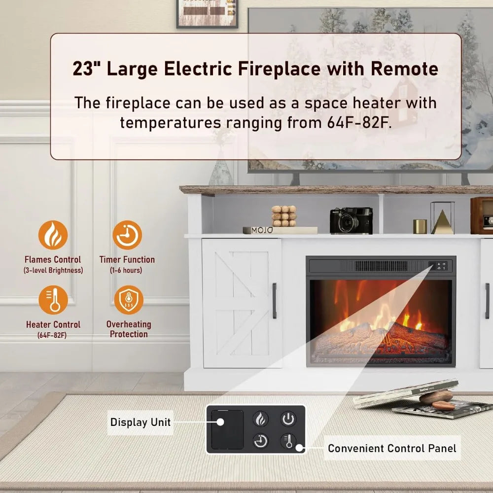 Antique White Fireplace TV Stand for 65 Inch Televisions