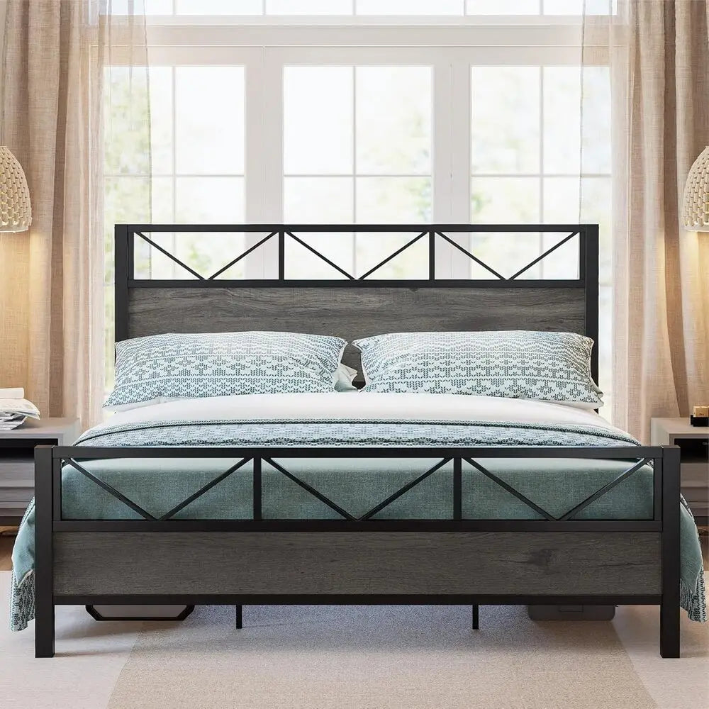 Likimio California King Bed Frame With Industrial Headboard