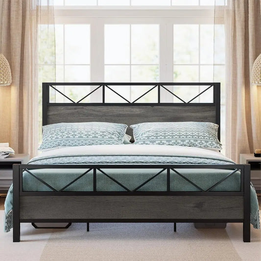 Likimio California King Bed Frame With Industrial Headboard