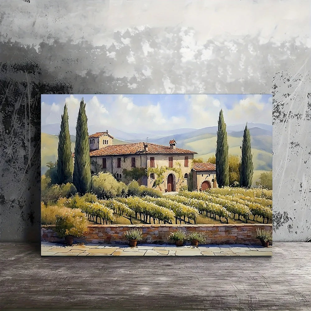 Italian Villa And Vineyard Canvas Wall Art Wooden Frame