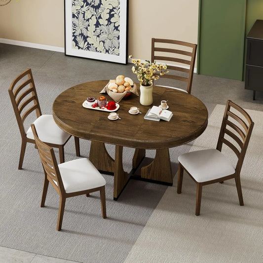 ANGDUO 5-Piece Extendable Round Dining Table Set And Chairs