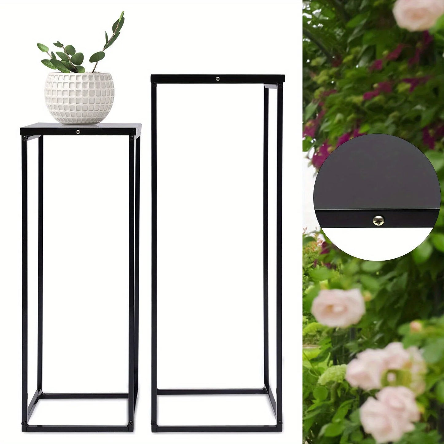 Two Pack Metal Plant Stand Square Rack for Home Garden Black