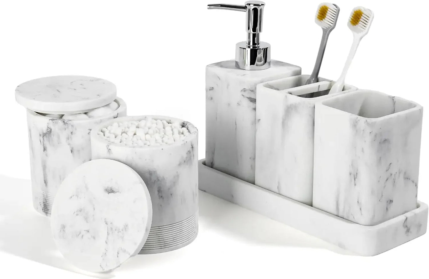 Elegant 6 Piece Bathroom Accessories Set with Soap Dispenser and Toothbrush Holders