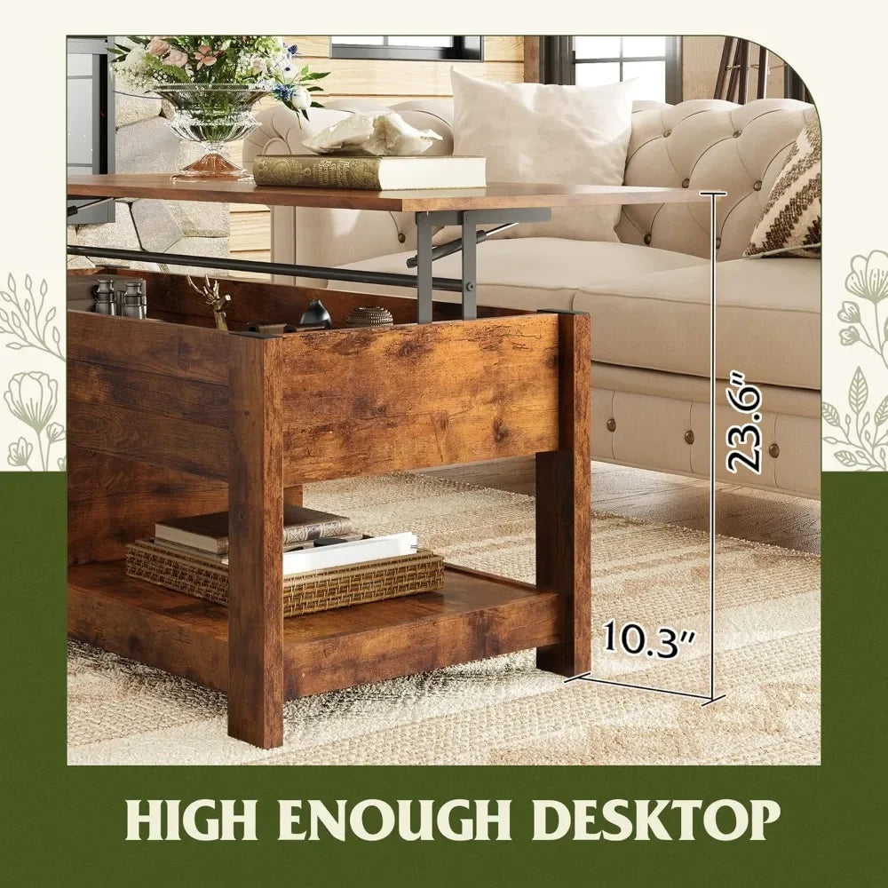 Coffee Table 47 Inch Lift Top Hidden Storage Shelves