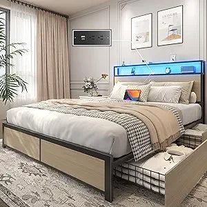 Lifezone Queen Bed Frame With 2 Tier Storage Headboard