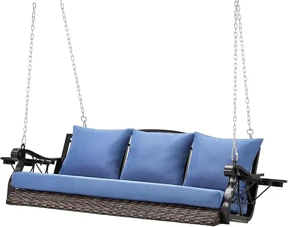Heavy Duty 900 Pounds Rattan Porch Swing Chair for Three