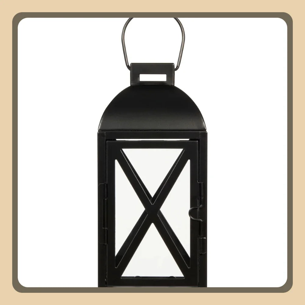 2 Pack Black Metal Pillar Candleholder Lantern 10 Inch