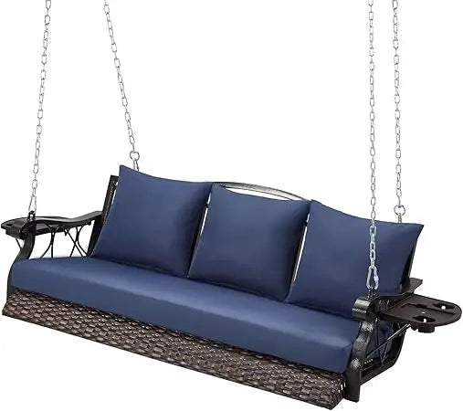 Heavy Duty 900 Pounds Rattan Porch Swing Chair for Three