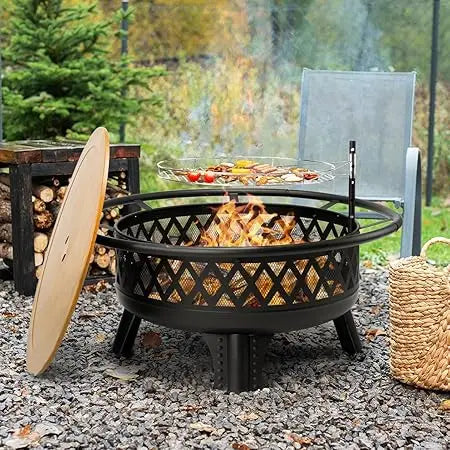 38 Inch Wood Burning Fire Pit Outdoor Round Grill Table