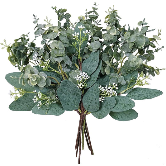 CN Mixed Artificial Flowers Eucalyptus Leaves Vase Bouquet