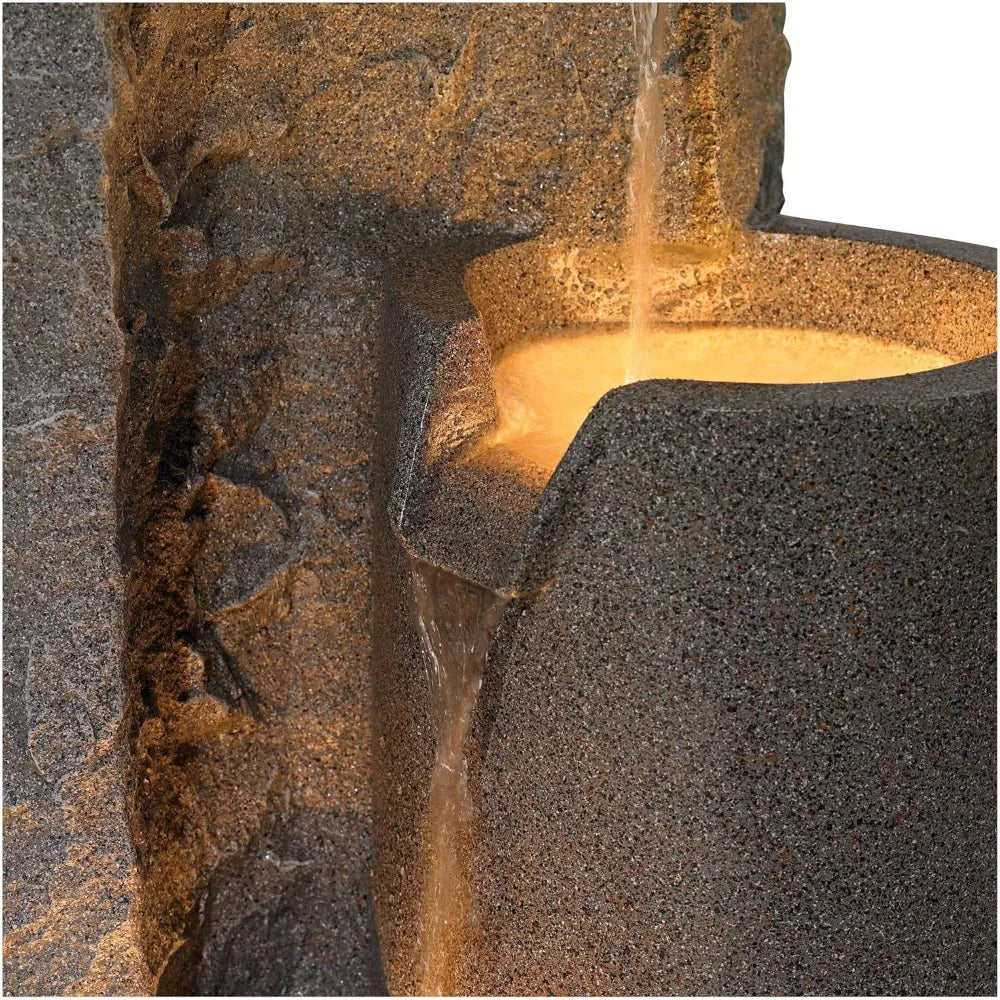 Zen Outdoor Floor Water Fountain Pillar Bowl LED Light