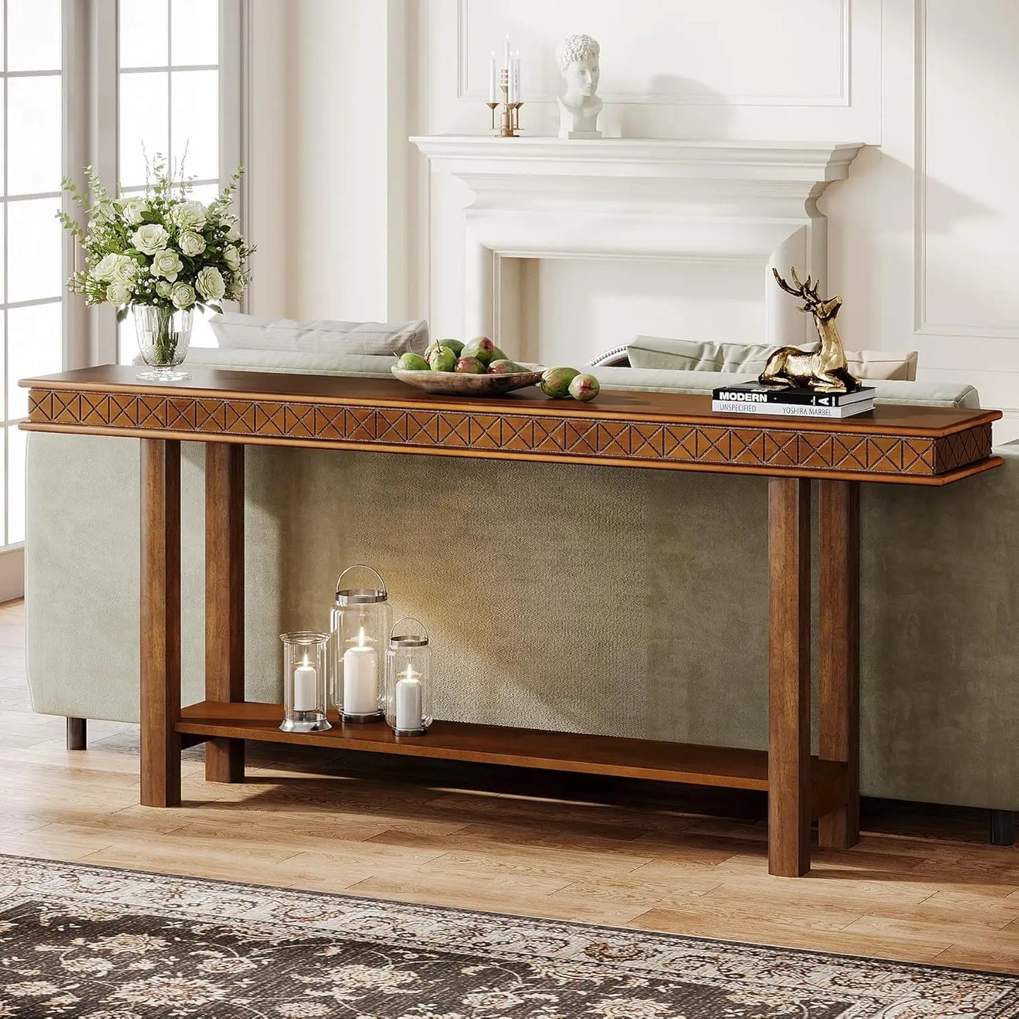 Extra Long Console Table 70.9 Inch 2 Tier Entryway