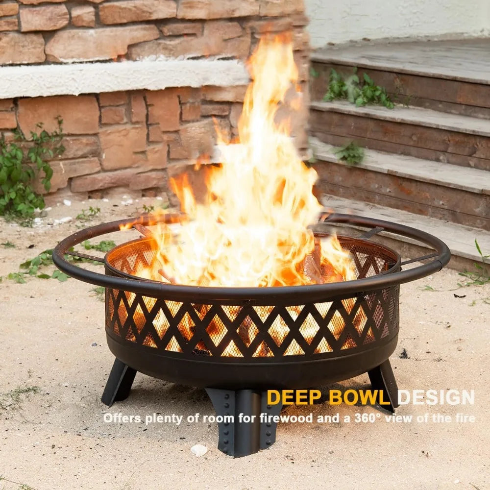 38 Inch Wood Burning Fire Pit Outdoor Round Grill Table