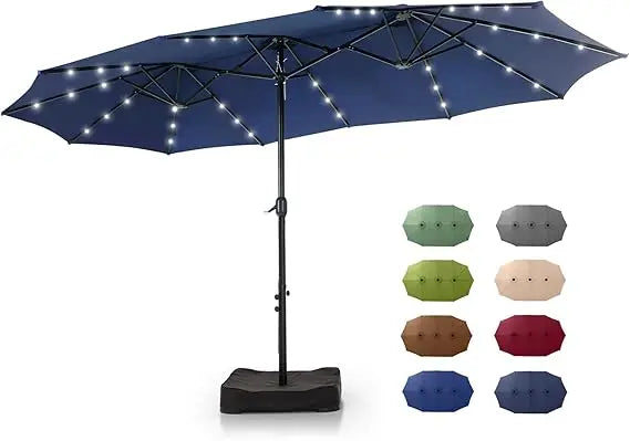 Patio Rectangular Umbrella With Solar Lights And Base