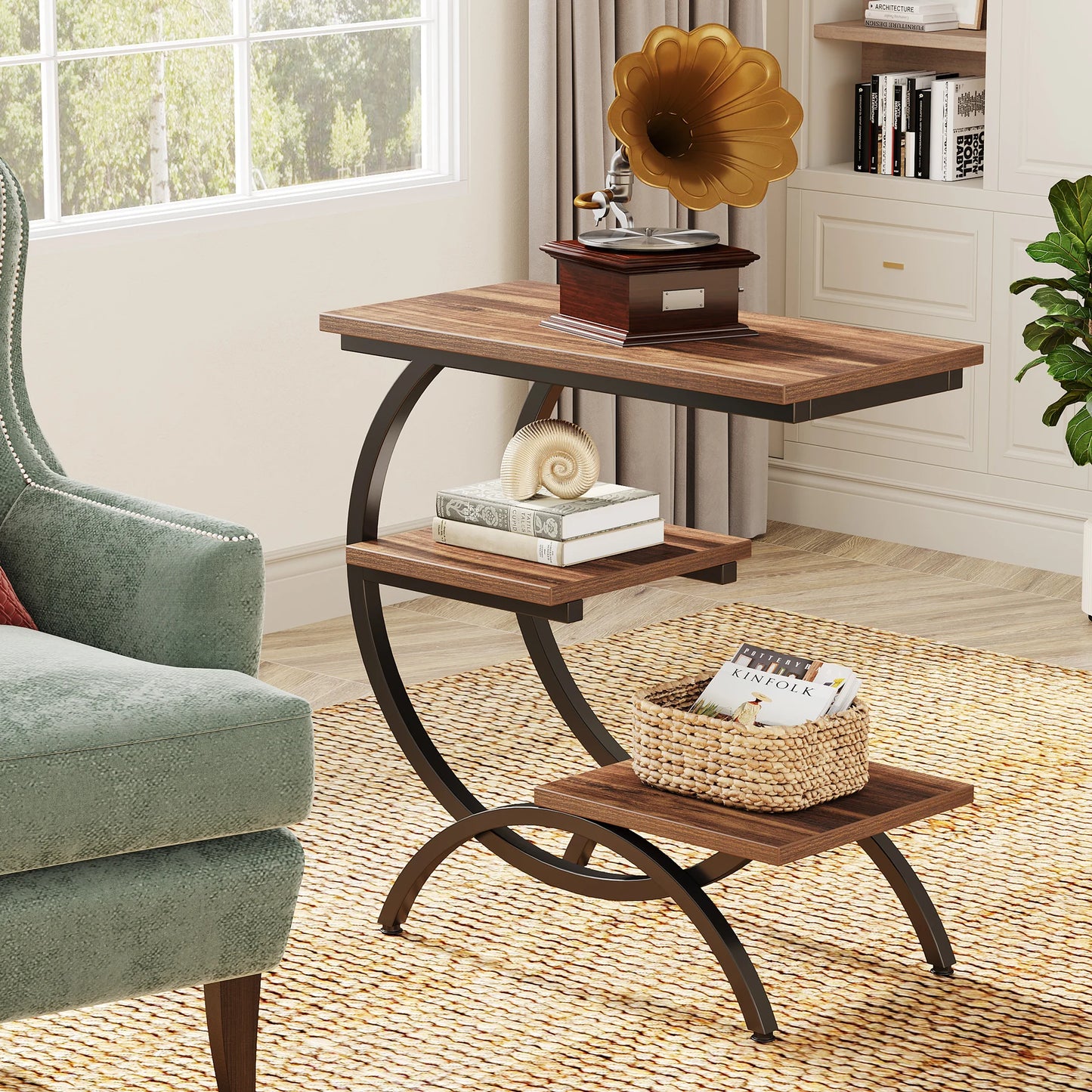 Tribesigns C Shaped End Table 3 Tier with Storage Shelves