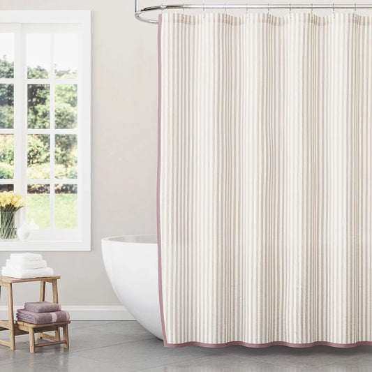 Stripe Shower Curtain 72x72 Cotton Polyester Rose Pink