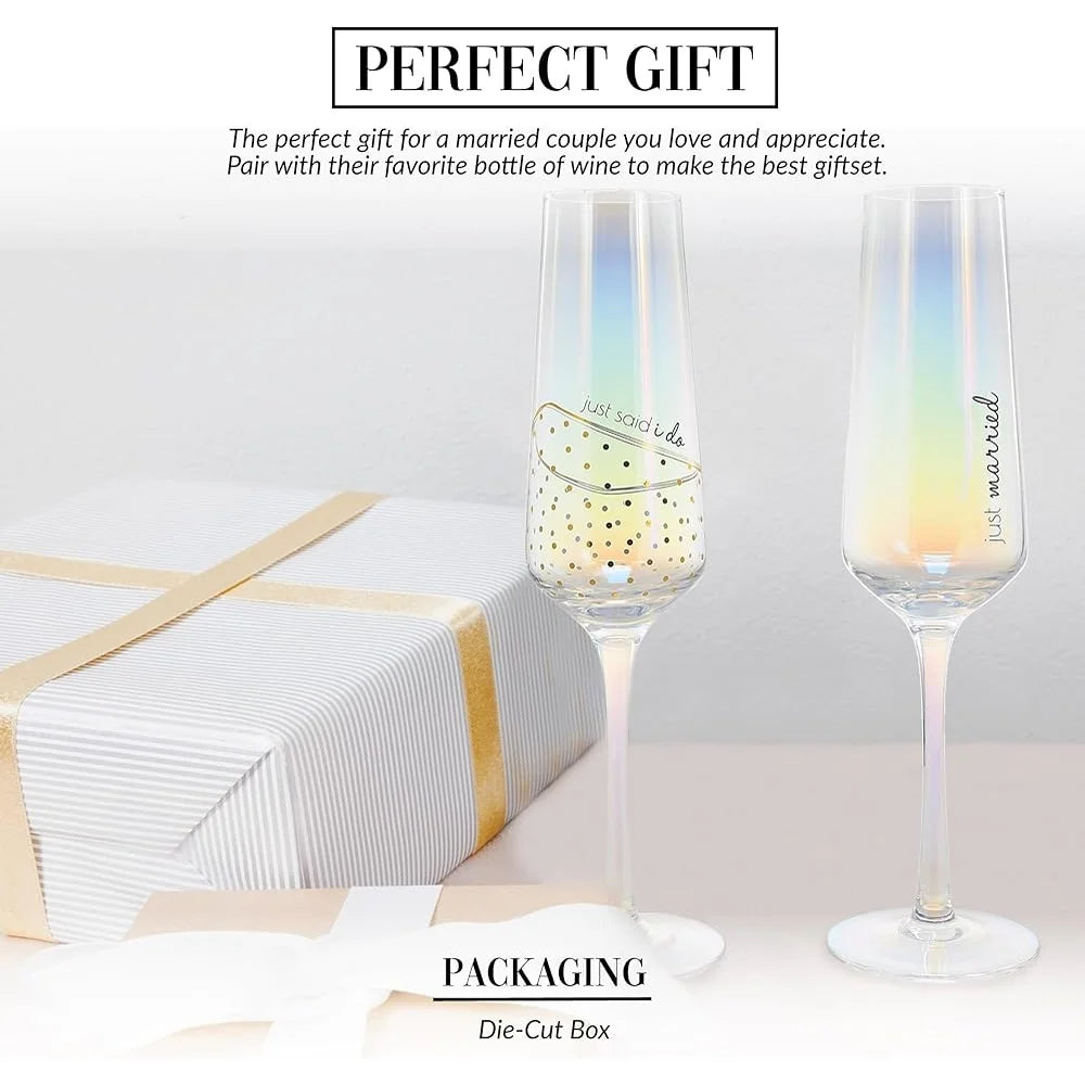 Iridescent Glass Champagne Flute Set 8oz Pack of 2 Gift