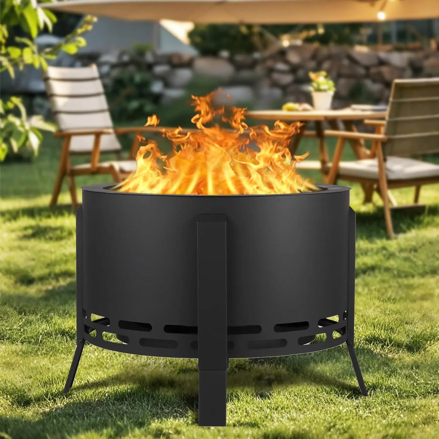 HiMISS Smokeless Firepit Outdoor Low Smoke Folding Feet
