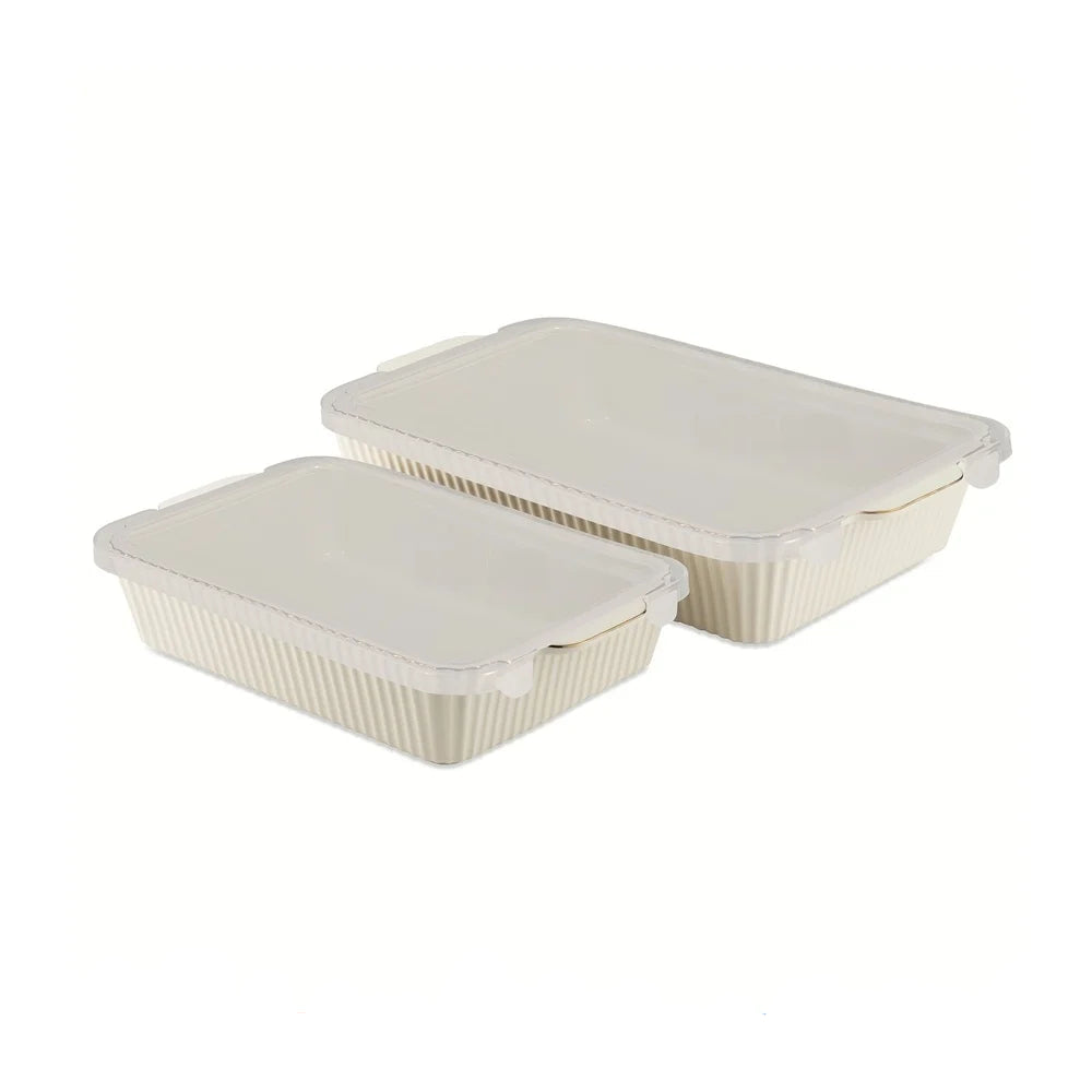2 Piece Ribbed Baking Dish Set With Lids Microwave Safe