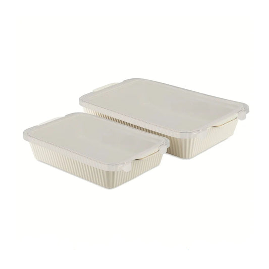 2 Piece Ribbed Baking Dish Set With Lids Microwave Safe
