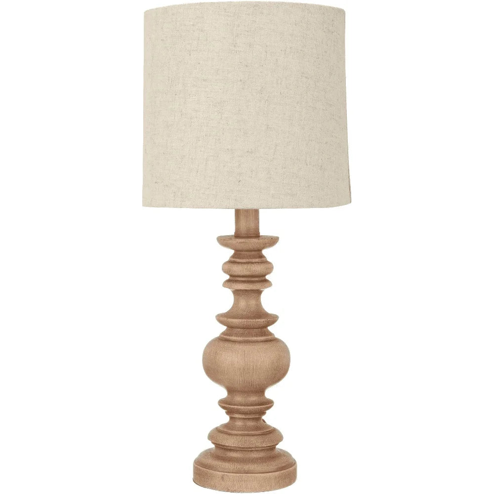 Traditional Washed Wood Table Lamp with Linen Shade