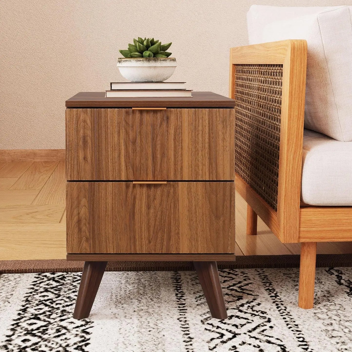 Fluted Nightstand Mid Century Modern Drawer Dresser Bedroom