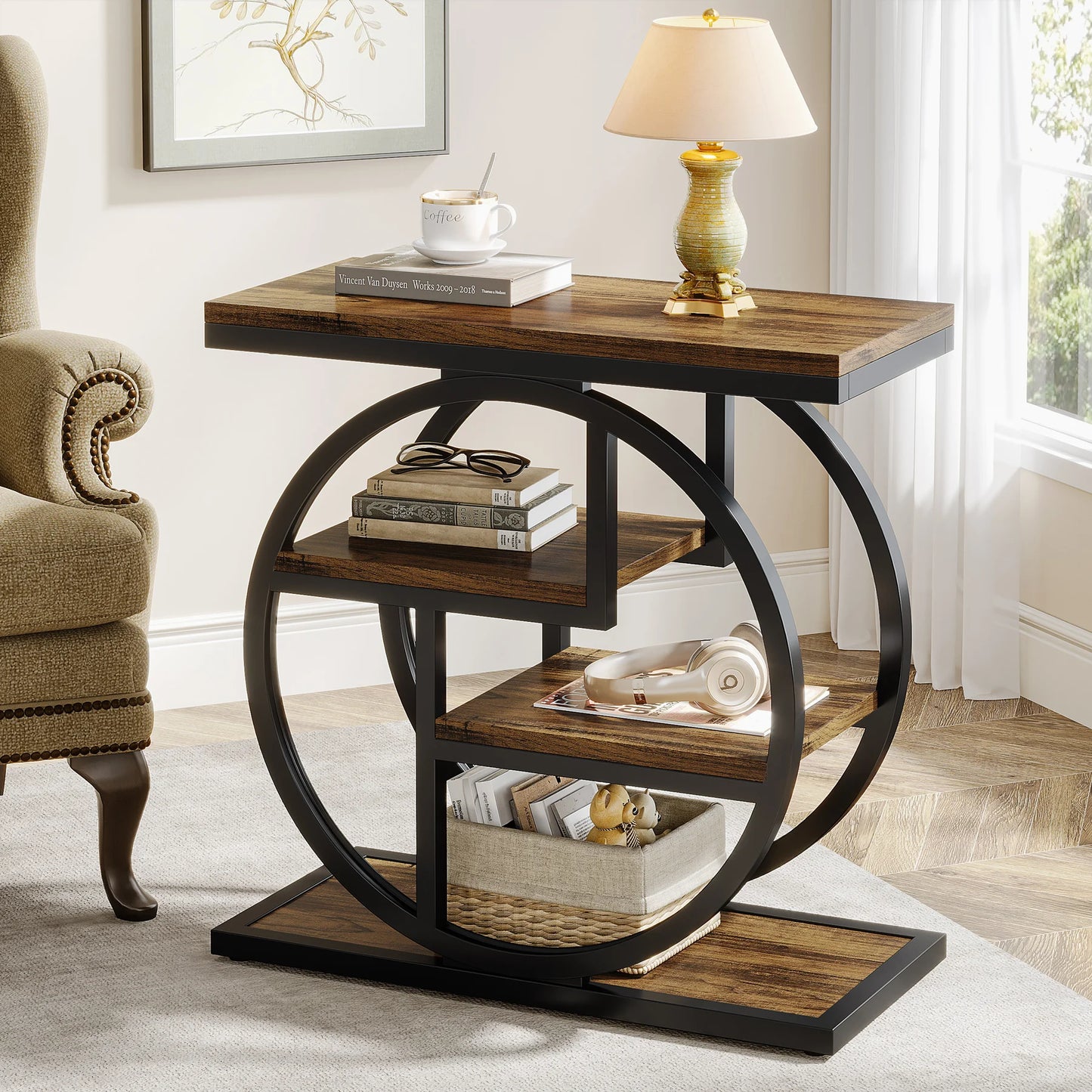 Tribesigns Slimline End Table With Storage Shelves Industrial Contemporary Design