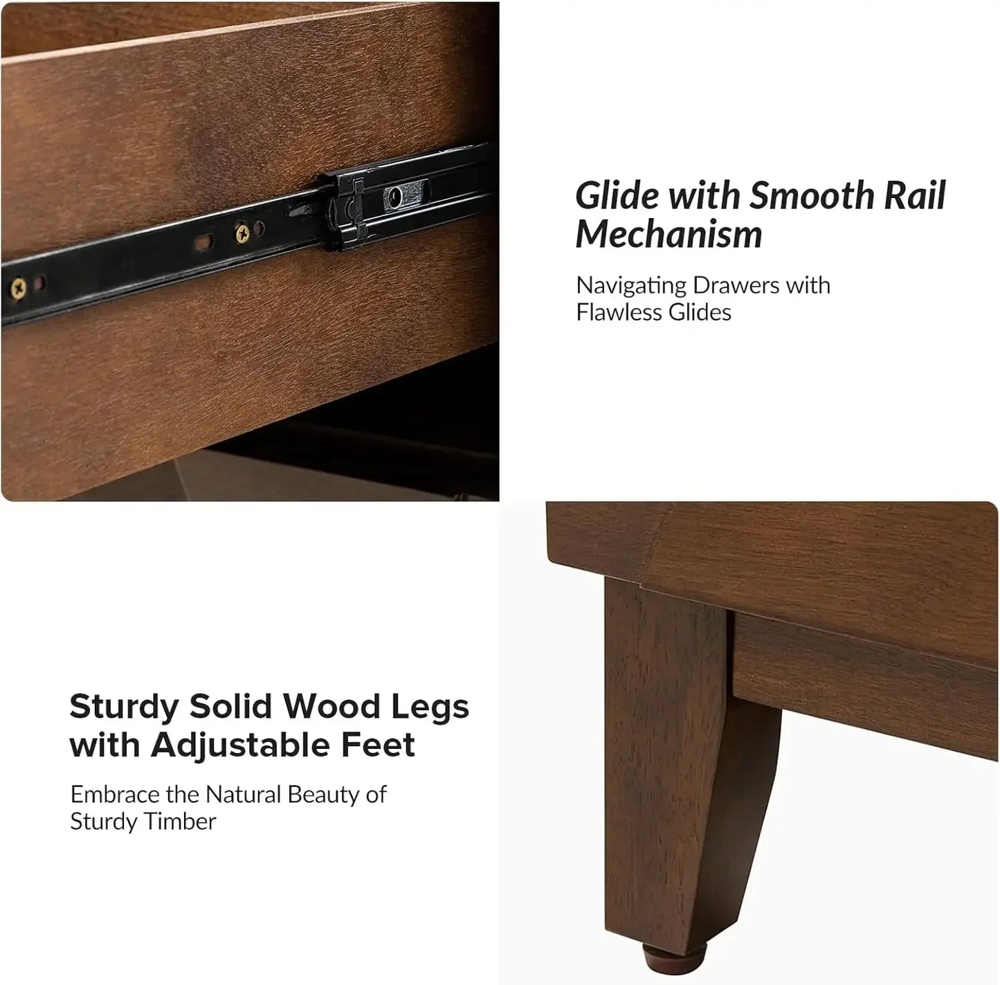 Wood Nightstand Set of Two With Charging Station and Dresser