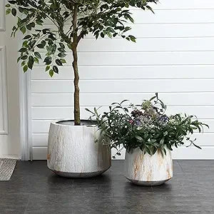 LuxenHome Round Planters 2 Indoor Plant Pots Drainage Hole