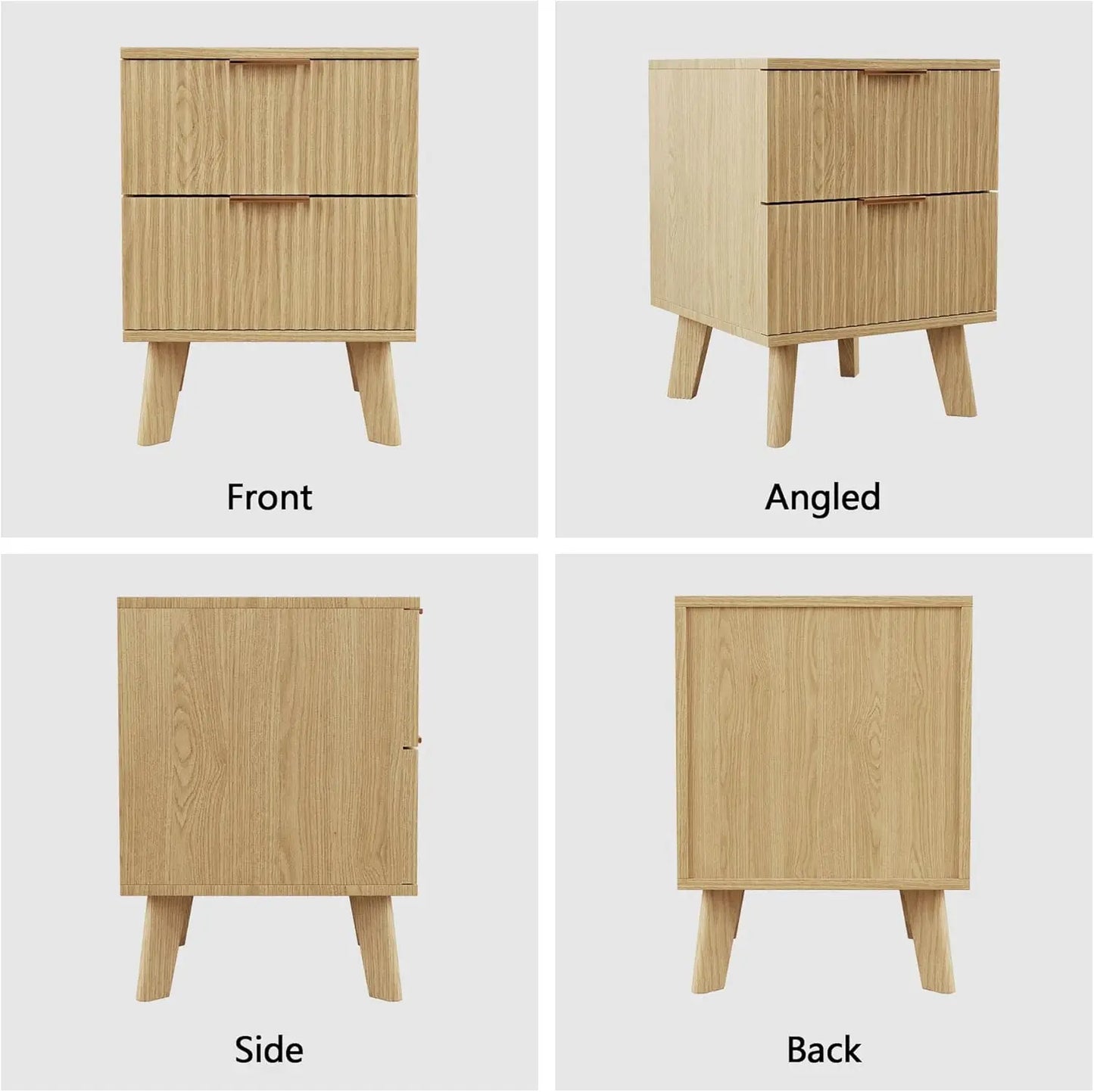 Fluted Nightstand Mid Century Modern Drawer Dresser Bedroom