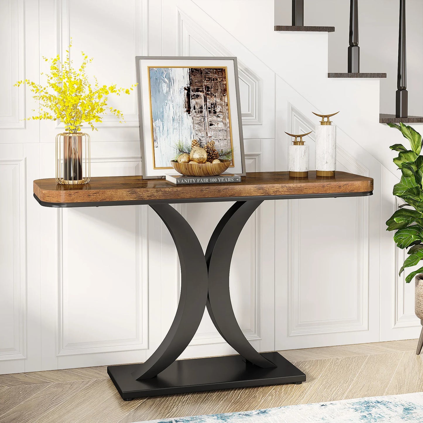 Tribesigns Industrial Console Table Geometric Iron Base