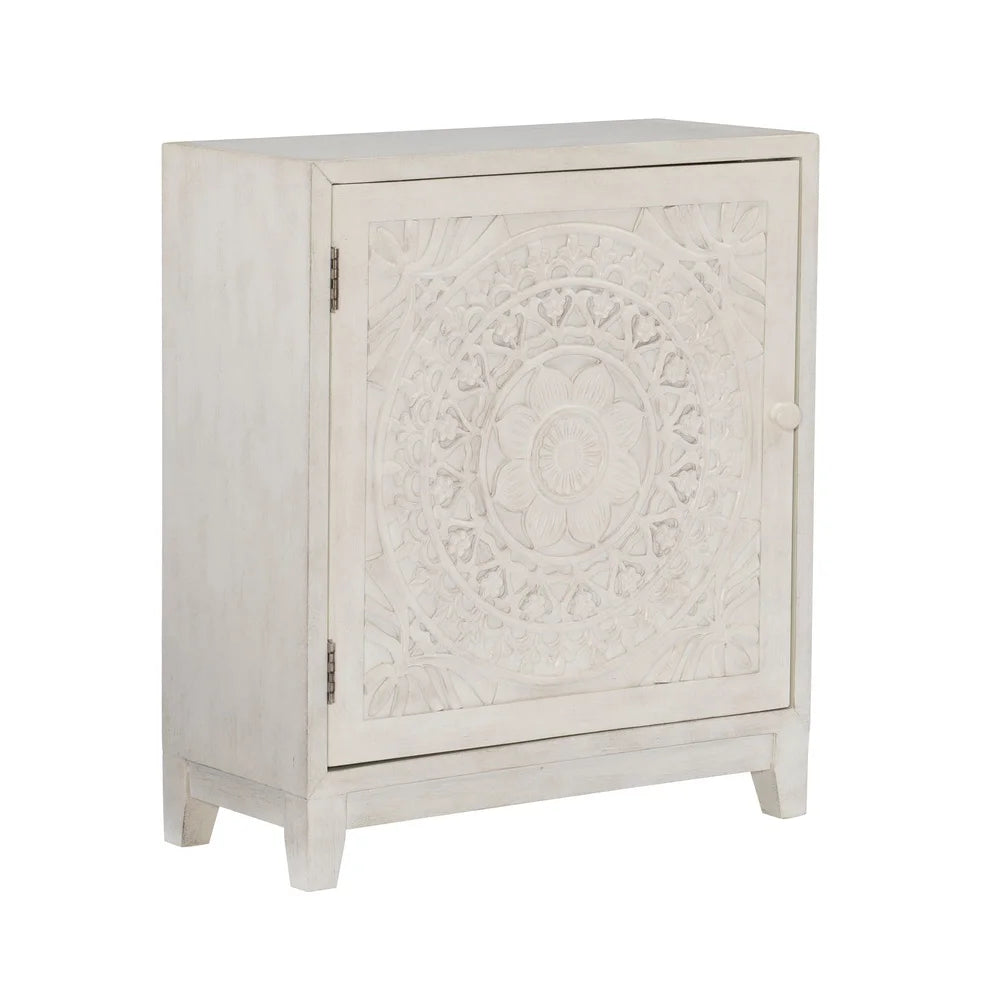 Modern Rustic Cabinet With Resin Medallion Door Fixed Shelf