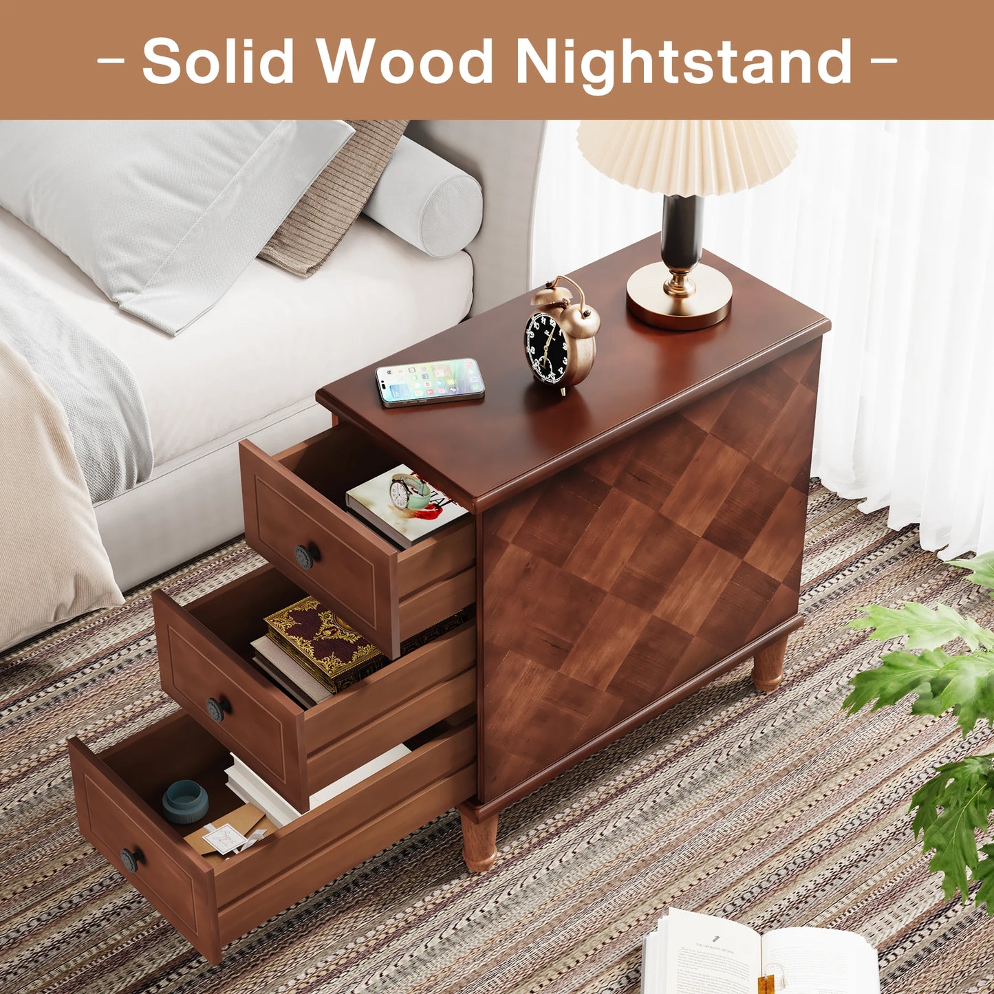 Tribesigns Wood End Table With Drawers Fully Assembled