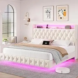 Keyluv Floating Bed Frame With LED Lights USB Charging
