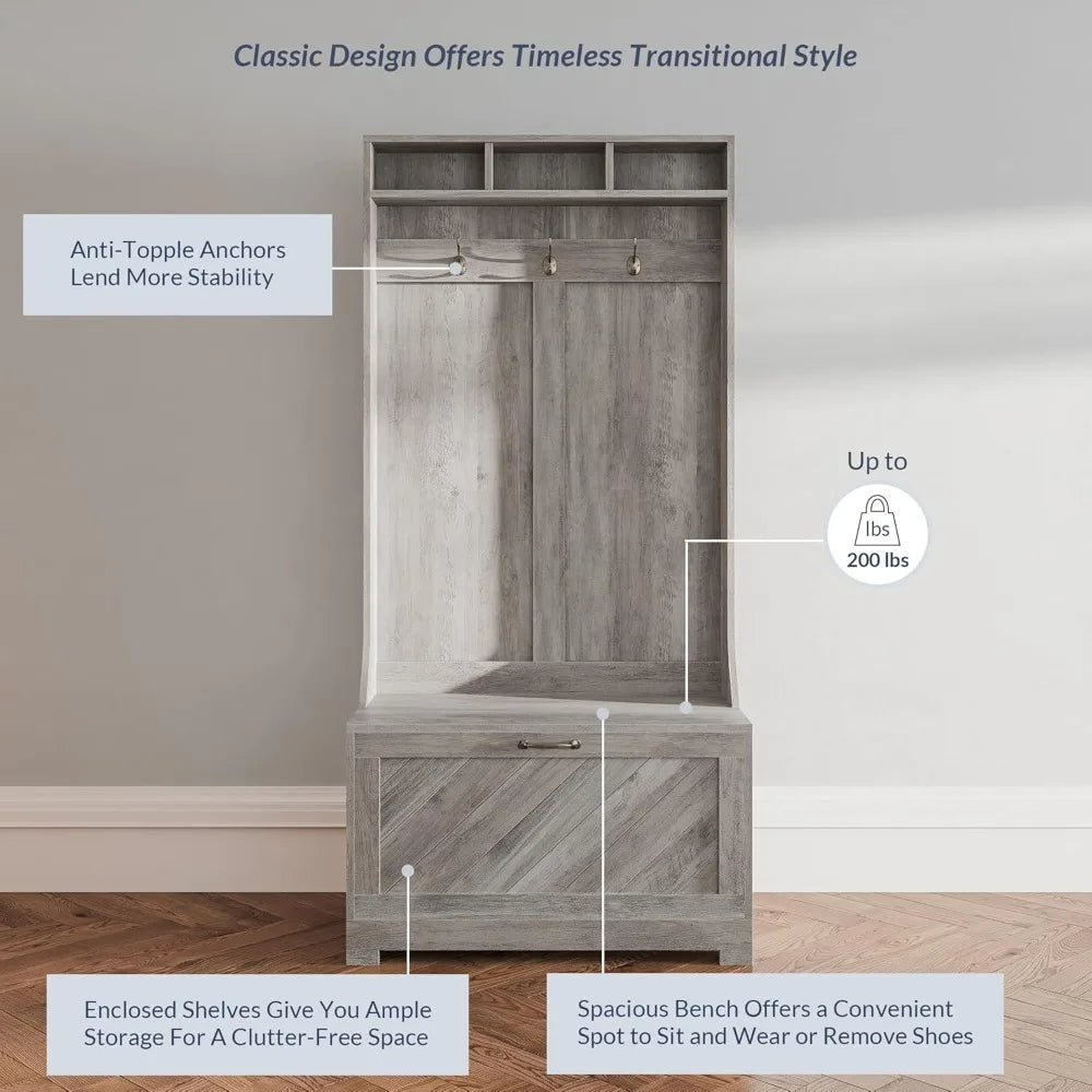 Entryway Hall Tree Coat Rack Three In One Hilo Gray Wash