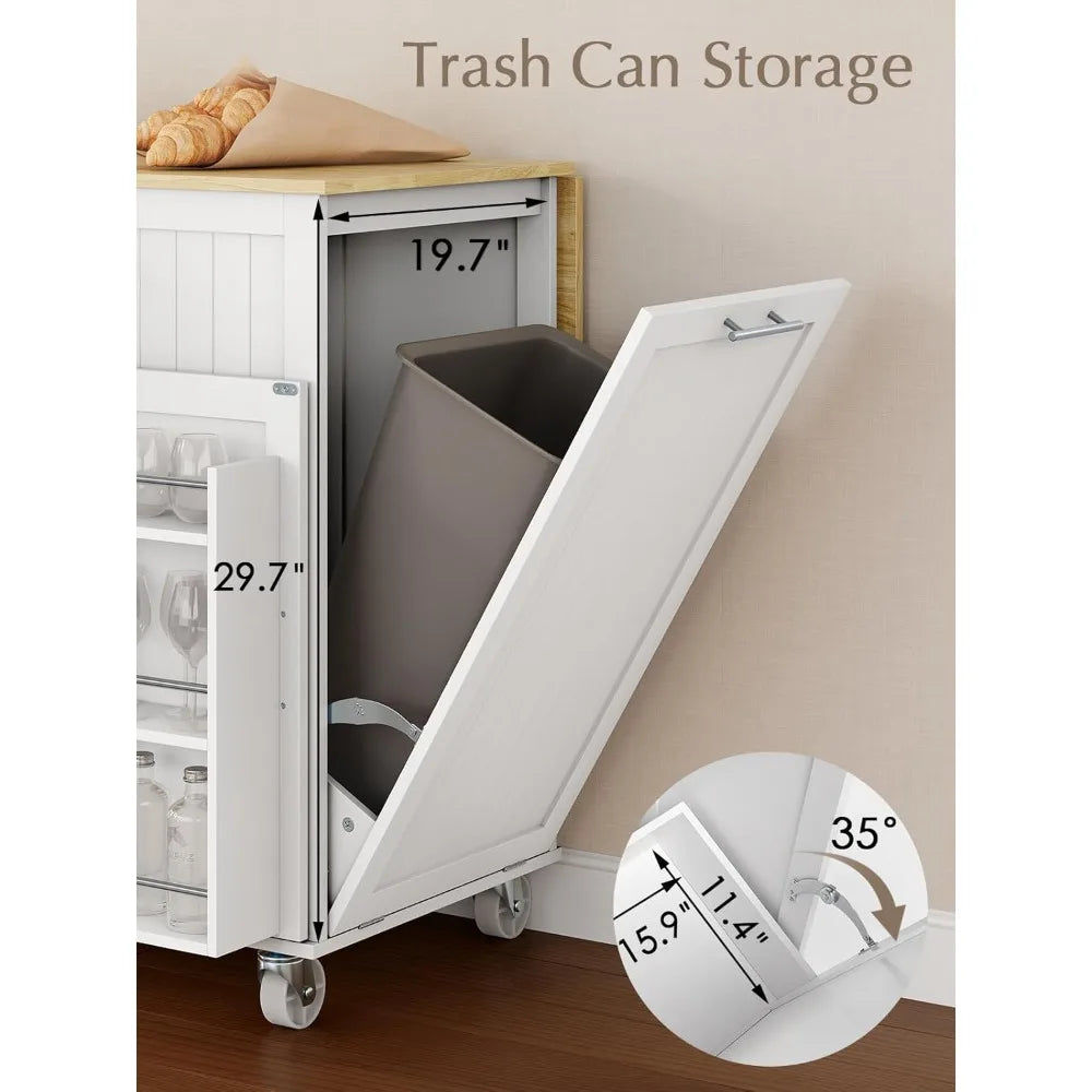 Rolling Kitchen Island Cart with Drop Leaf and Ample Storage
