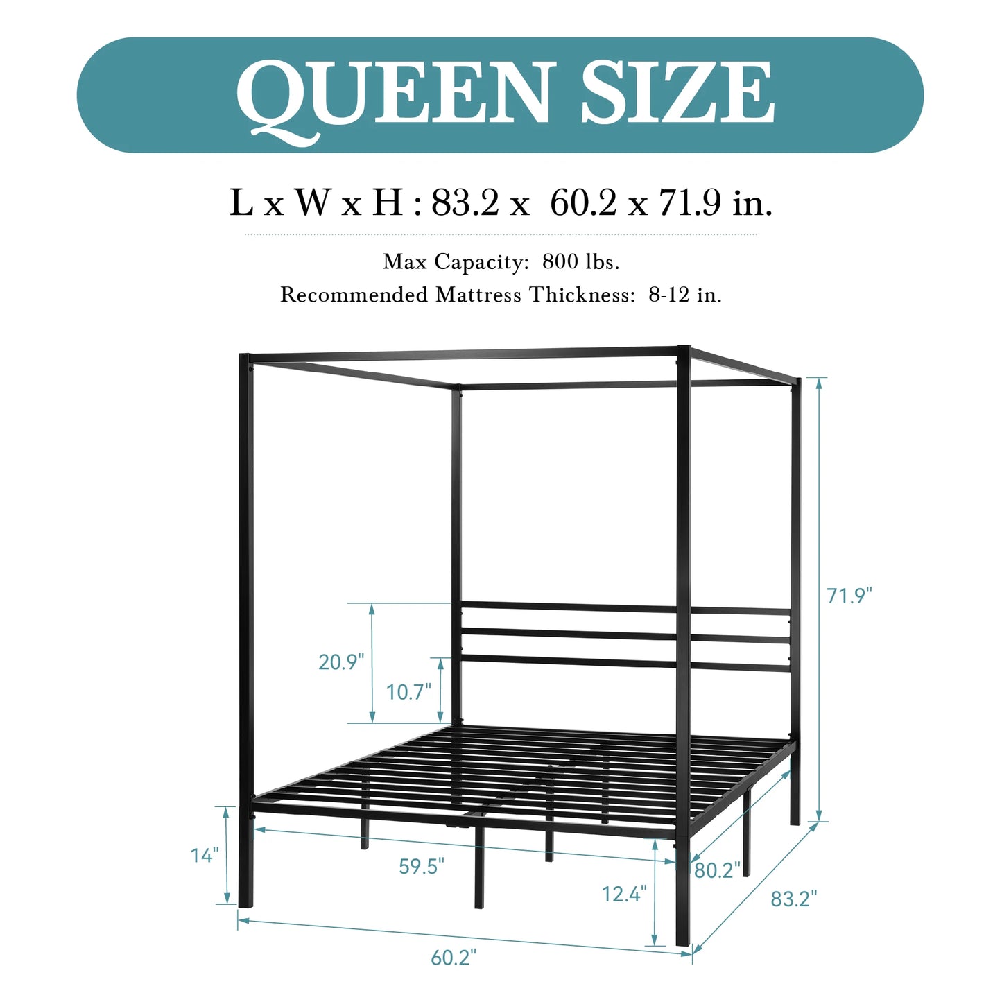 Hoomic Canopy Bed Frame Enhanced 4 Poster No Box Spring