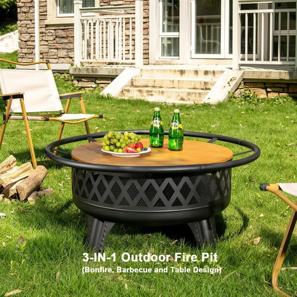 38 Inch Wood Burning Fire Pit Outdoor Round Grill Table