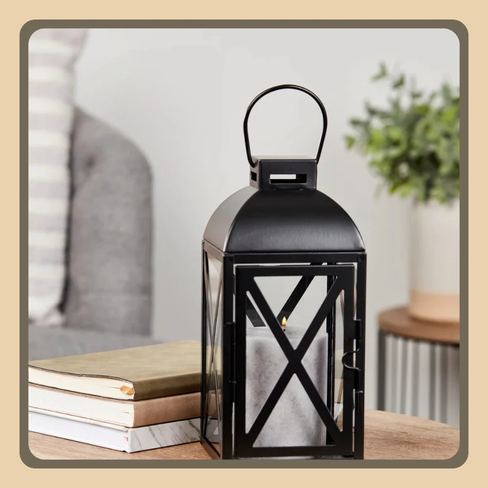 2 Pack Black Metal Pillar Candleholder Lantern 10 Inch
