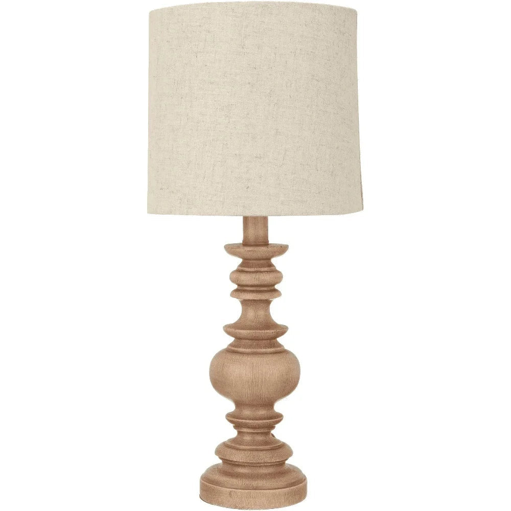 Traditional Washed Wood Table Lamp with Linen Shade