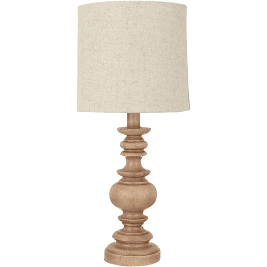 Traditional Washed Wood Table Lamp with Linen Shade