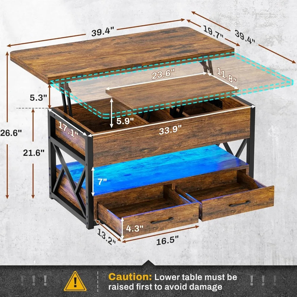 Lift Top Coffee Table With Storage And LED Lighting