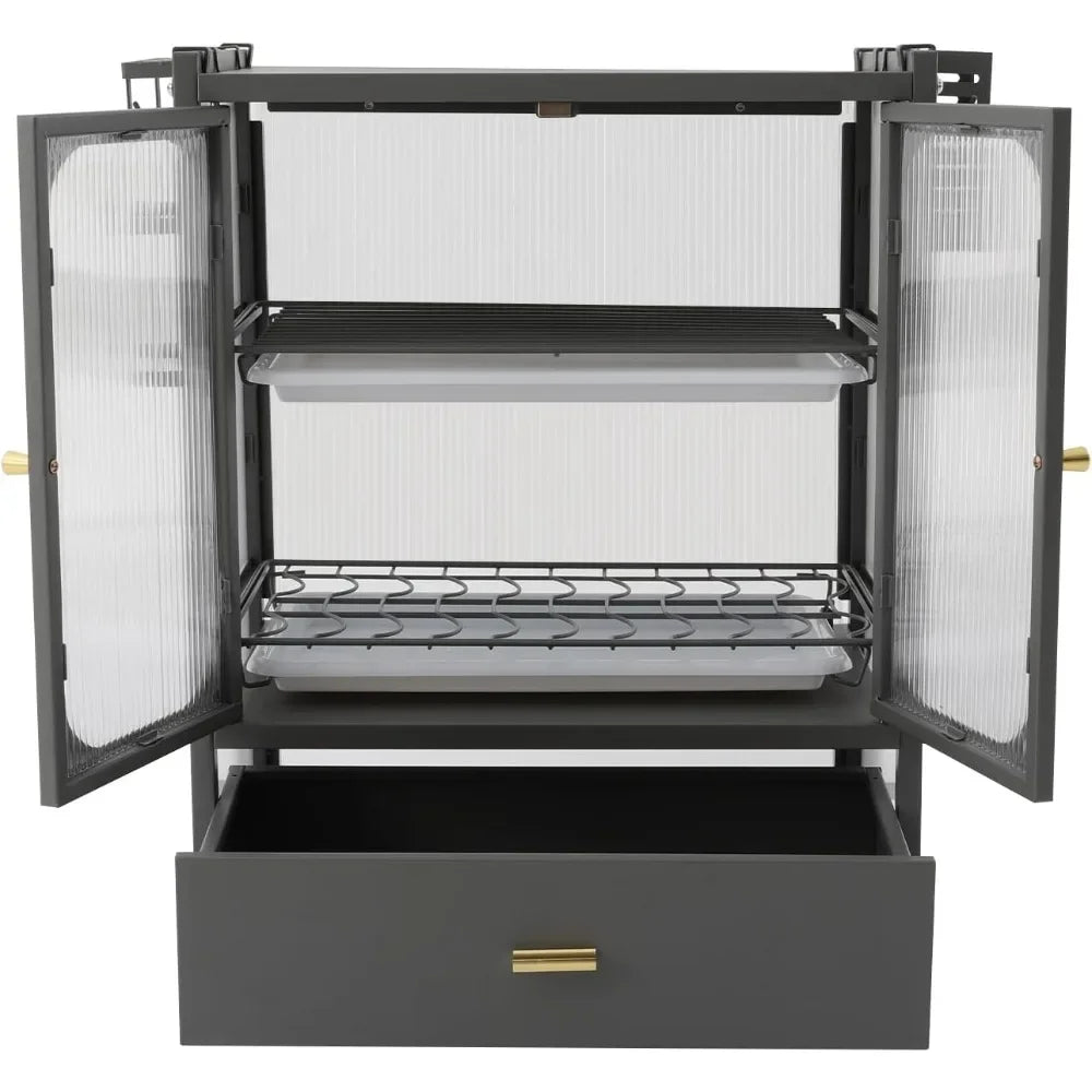 Grey 3 Tier Steel Dish Drying Rack For Kitchen Countertop