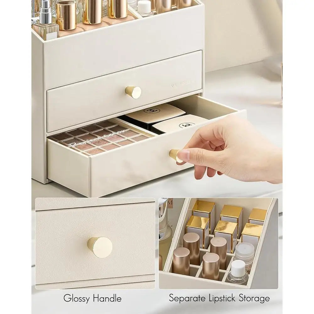 Capacity PU Leather Makeup Organizer With Lipstick Holder