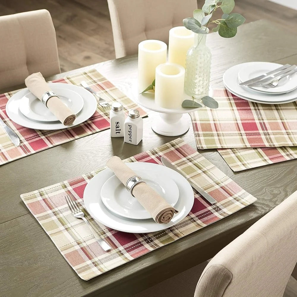 Cotton Placemat Set Of Four 13x19 Rustic Plaid Fall Dining
