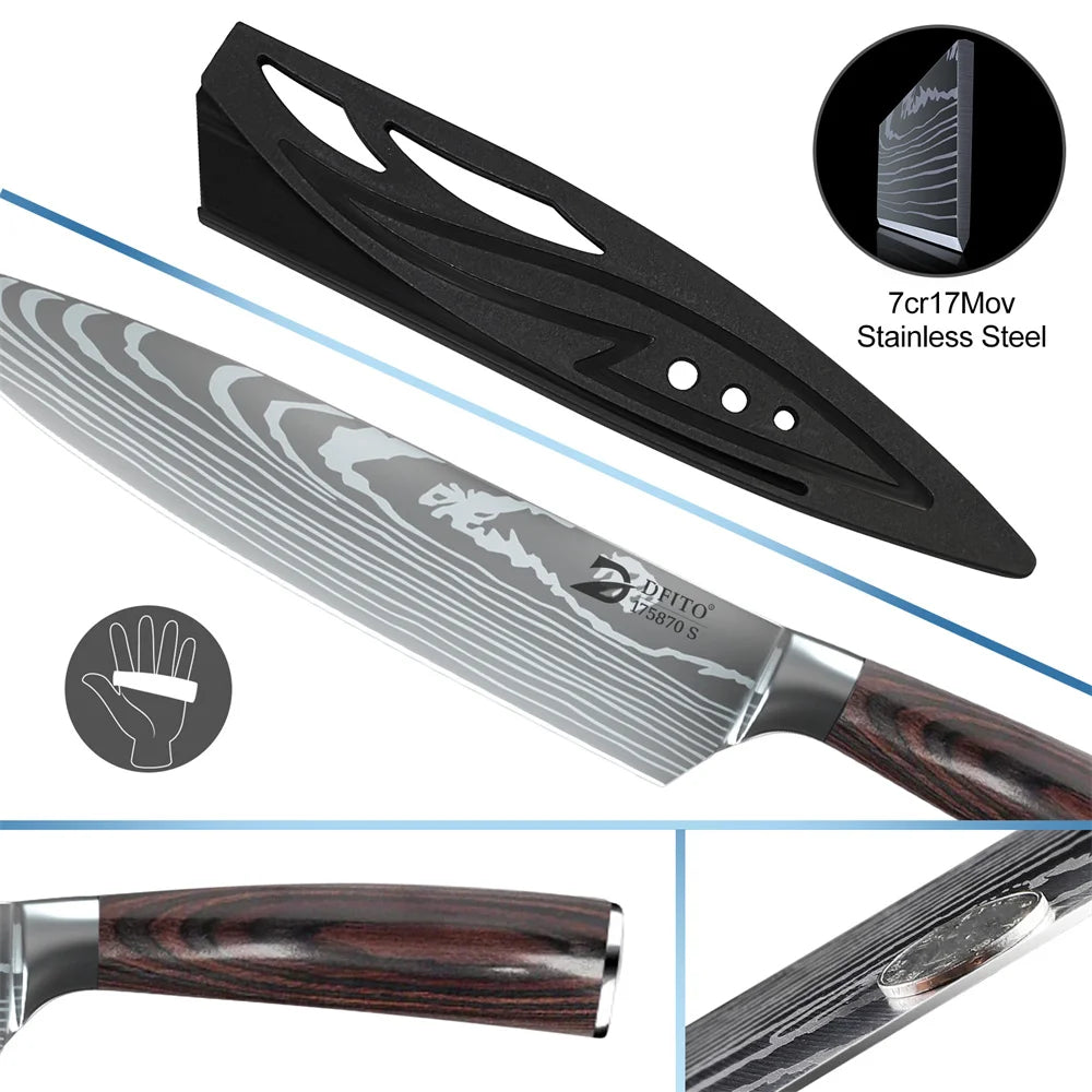 8 Piece Damascus Steel Kitchen Knife Set with Nylon Bag